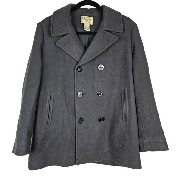 L.L. Bean Black Bellandi Italian Wool Double Breasted Pea Coat XL Reg 500027 - Picture 1 of 10
